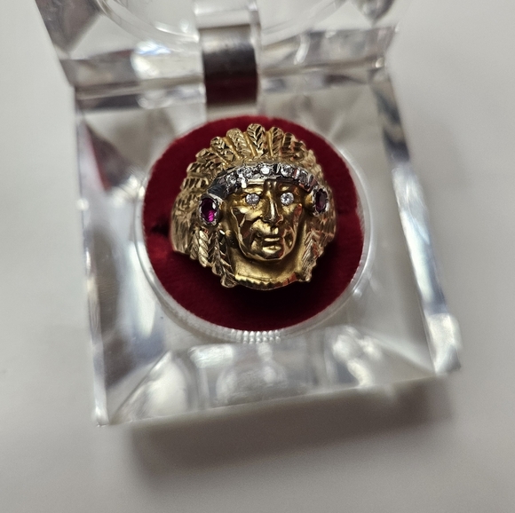Jewelry - 14kt Yellow Gold Native American Chief Ring 8.25 gr.